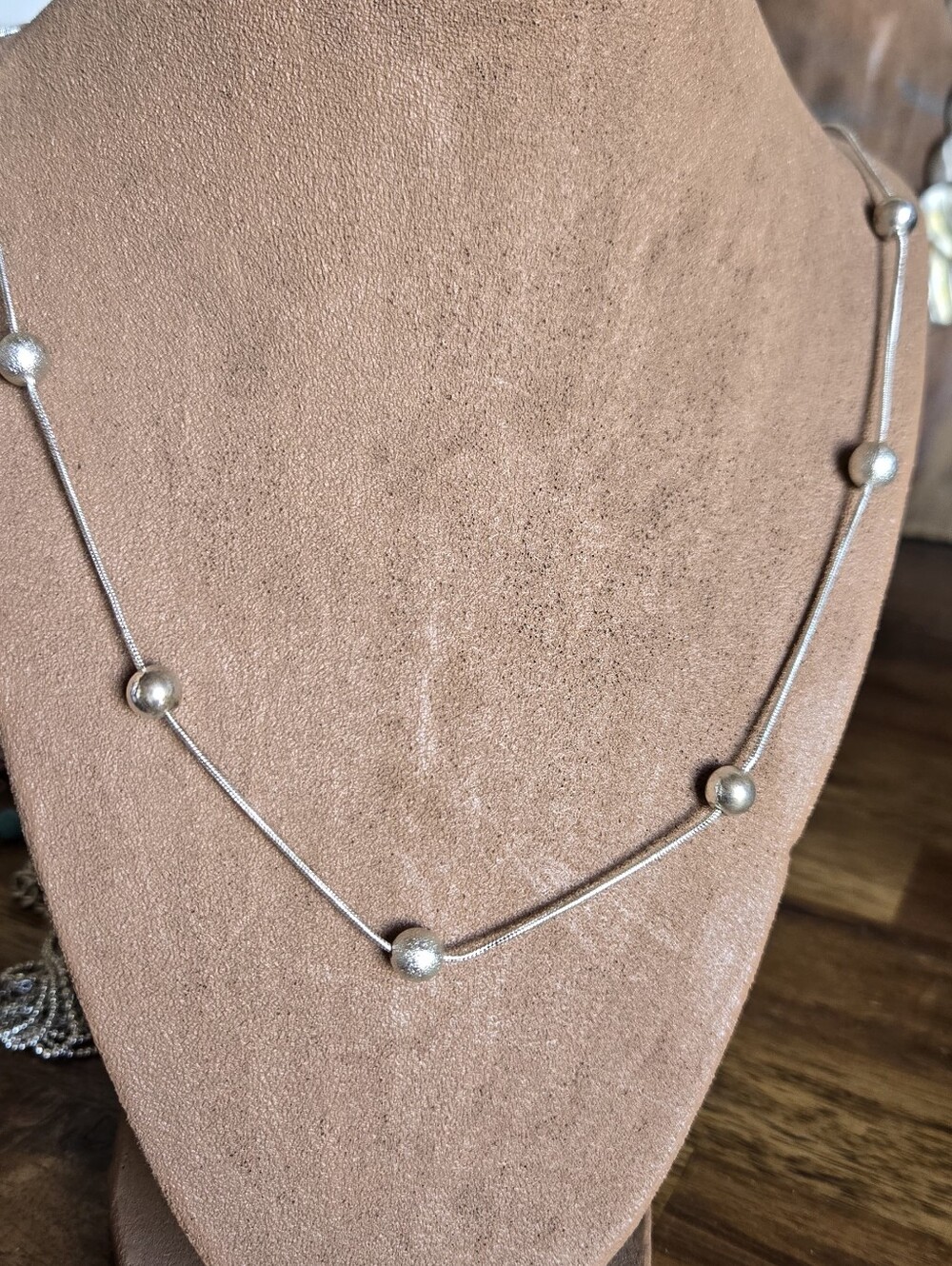 Daisy Fuentes Silver Tone Long Beaded Station Necklace 42" Signed